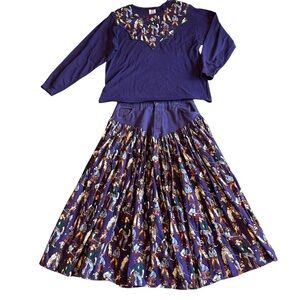 Hanes Her Way Retro Two Piece Western Skirt Set Long Sleeve Shirt Size XL 17/18